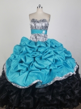 Cheap Ball Gown One Shoulder Neck Floor-length Aqua Blue Quinceanera Dress X0426062