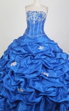 Cheap Ball Gown Strapless Floor-length Blue Quinceanera Dress X0426059