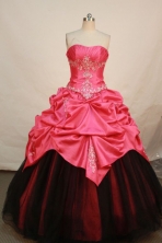 Cheap ball gown strapless floor-length taffeta appliques watermelon quinceanera dresses FA-X-015