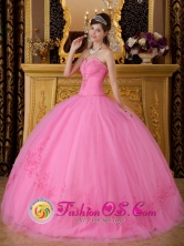 Coyaima Colombia Rose Pink  Sweetheart Floor-length Tulle  Quinceanera Dress For 2013 Appliques Decorate Style QDZY185FOR