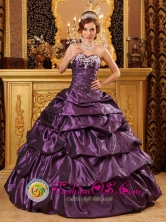 Custom Made Taffeta Dark Purple Sweetheart Appliques and Pick-ups 2013 Sitionuevo Colombia Quinceanera Dress   Style FOR