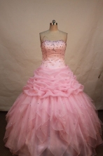 Cute ballgown strapless floor-length organza beading baby pink quinceanera dresses FA-X-46