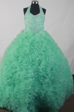 Elegant Ball Gown Halter Top Neck Floor-length Green Dress LJ2603