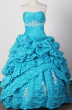Elegant Ball Gown Strapless Floor-length Blue Quinceanera Dress LJ2656