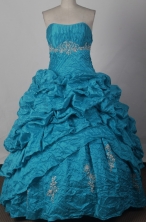 Elegant Ball Gown Strapless Floor-length Blue Quinceanera Dress LJ2656