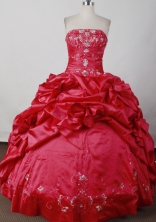 Elegant Ball Gown Strapless Floor-length Red Quinceanera Dress LJ2611
