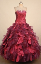 Elegant Ball Gown Sweetheart Floor-length Burgundy Organza Quinceanera dress Style FA-L-412