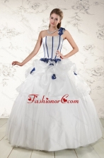 Elegant White One Shoulder Hand Made Flower Quinceanera Dress for 2015 XFNAO197FOR