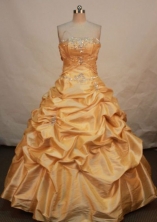 Elegant ball gown strapless floor-length taffeta gold beading quinceanera dresses FA-X-002