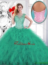 Fashionable Beading and Appliques Quinceanera Gowns in Turquoise SJQDDT138002FOR
