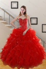 Gorgeous 2015 Sweetheart Red Quince Gowns with Beading and Ruffles XFNAO5793TZFXFOR