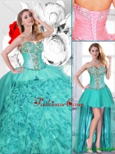 Gorgeous Turquoise Detachable Quinceanera Gowns with Beading SJQDDT122001FOR