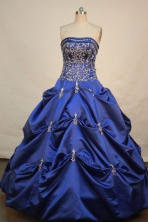 Gorgeous ball fown strapless floor-length satin embroidery blue quinceanera dresses FA-X-013