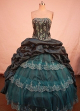 Gorgeous ball gown strapless floor-length taffeta appliques navy blue quinceanera dresses FA-X-143
