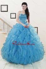 Hot Sell Beaded Quinceanera Dresses Ruffled in Blue XFNAOA19FOR