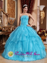 Customize Beaded Embellishments With Aqua Blue Layered Elegant Quinceanera Dress Style QDZY631FOR