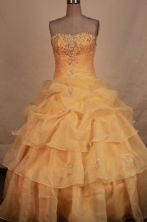 Lovely ball gown strapless floor-length organza beading gold quinceanera dresses FA-X-145