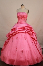 Lovely ball gown strapless floor-length taffeta hot pink beading quinceanera dresses FA-X-017