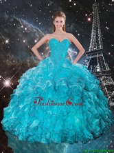 Luxurious 2016 Fall Sweetheart Teal Quinceanera Gowns with Ruffles and Beading QDDTA87002FOR