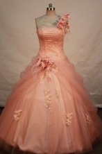 Luxurious ball gown one shoulder floor-length appliques orange red quinceanera dresses FA-X-035