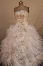 Luxurious ball gown strapless floor-length organza appliques white quinceanera dresses FA-X-161