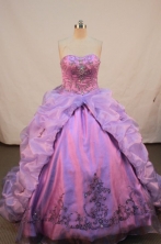 Luxurious ball gown sweetheart-neck chapel taffeta Lavender appliques quinceanera dresses FA-X-024