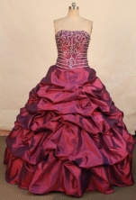 Modern ball gown strapless floor-length taffeta beading wine red quinceanera dresses FA-X-154