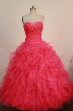 Modern ball gown sweetheart-neck floor-length organza coral red beading quinceanera dresses FA-X-059