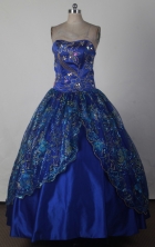 Modest Ball Gown Strapless Floor-length Blue Quincenera Dresses TD26002