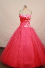 Modest ball gown sweetheart-neck floor-length coral red appliques quinceanera dresses FA-X-037
