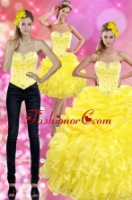 Most Popular Yellow 2015 Quince Dresses with Beading and Ruffles XFNAOA03TZA1FOR