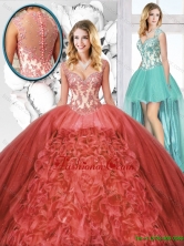New Arrivals Straps Detachable Quinceanera Dresses in Rust Red SJQDDT128001-1FOR