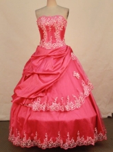 Perfect Ball Gown Strapless Floor-length Red Taffeta Appliques Quinceanera dress Style FA-L-397