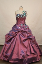 Perfect ball gown one shoulder floor-length taffeta burgundy quinceanera dresses LJ0424010