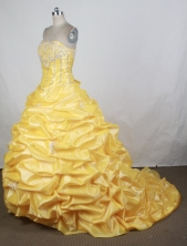 Popular Ball Gown Strapless Floor-length Yellow Quinceanera Dress Y042627
