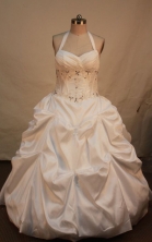 Pretty ball gown halter top neck floor-length taffeta appliques white quinceanera dresses FA-X-009