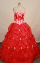Pretty ball gown strapless floor-length appliques red quinceanera dresses FA-X-021