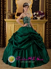 Puerto Colombia Appliques With Beading And Hand Made Flowers Decorate  Dark Green Quinceanera Dress For 2013 Style QDZY205FOR 