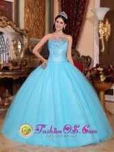 Quibdo Colombia Customer Made Pretty Baby Blue Sweetheart Beaded Decorate Quinceanera Dress Made In Tulle and Taffeta Style  QDZY735FOR