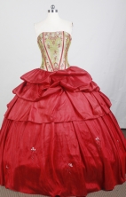 Romantic Ball Gown One Shoulder Neck Floor-length Red Quinceanera Dress X0426053