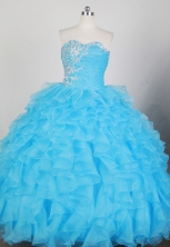 Romantic Ball Gown Strapless Floor-length Teal Blue Quinceanera Dress X0426044