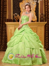 San Pablo Colombia Beaded Decorate Unique Spring Green A-line Strapless Quinceanera Dress Style QDZY041FOR