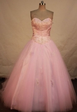 Simple A-line sweetheart-neck floor-length appliques pink quinceanera dresses FA-X-177