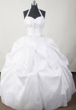 Simple Ball Gown Halter Floor-length White Quinceanera Dress LJ2639