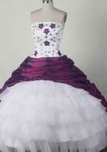 Simple Ball Gown Strapless Floor-length White And Purple Quincenera Dresses TD260042 