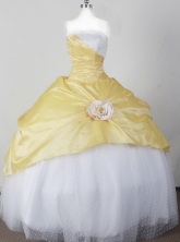 Simple Ball Gown Strapless Floor-length Yellow Quincenera Dresses TD260038 