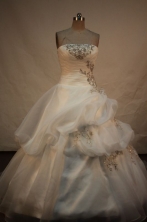 Simple ballgown strapless chapel organza appliques with beading white quinceanera dresses FA-X055
