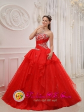 Summer Appliques Modest Red Gorgeous Quinceanera Dress For 2013 San Andres de Sotavento Colombia Strapless Taffeta and Organza Ball Gown Style QDZY526FOR 