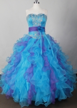 Sweet Ball Gown Strapless Floor-length Blue Quinceanera Dress LJ2623