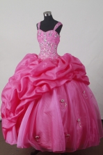 Sweet Ball Gown Straps Floor-length Hot Pink Quincenera Dresses TD260034 